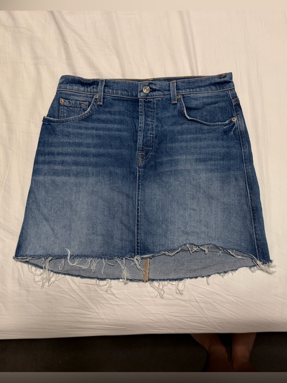 Denim Frayed Hem Mini Skirt - 7 for All Mankind